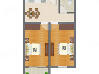 2室1厅 65.12平米户型图
