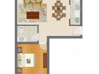 1室2厅 62.67平米户型图