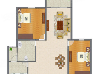 2室2厅 104.00平米户型图