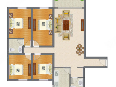 4室2厅 156.62平米户型图