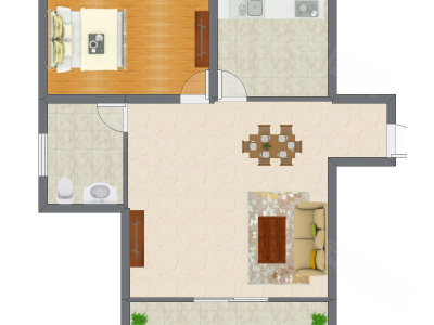 1室2厅 72.13平米户型图