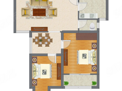 2室2厅 90.53平米户型图