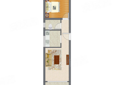 1室1厅 56.95平米户型图