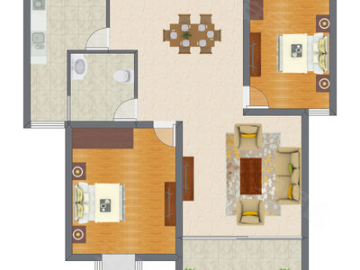 2室2厅 88.04平米户型图