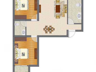 2室1厅 56.75平米