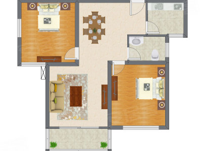 2室2厅 90.20平米户型图