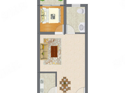 1室2厅 41.00平米户型图