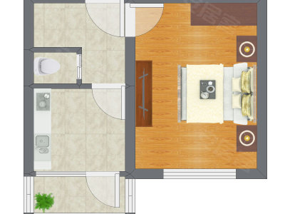 1室0厅 32.48平米户型图