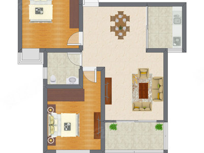 2室2厅 63.13平米户型图