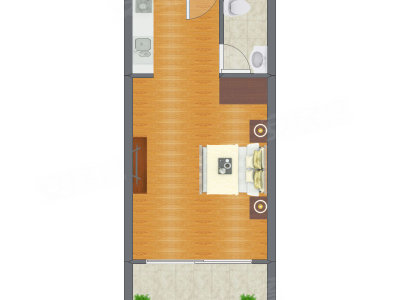 1室0厅 44.32平米户型图