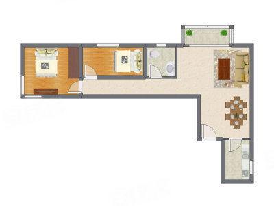 2室1厅 94.55平米