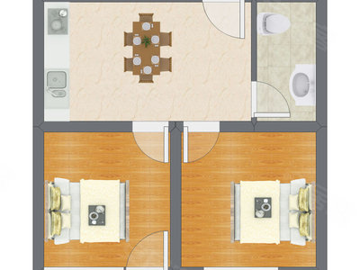 2室1厅 50.63平米户型图
