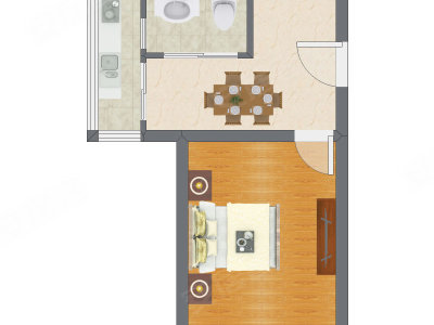 1室1厅 40.08平米户型图