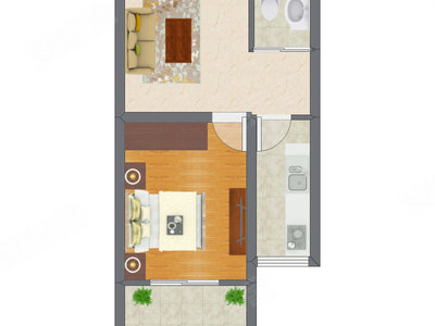 1室1厅 30.41平米户型图