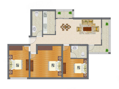 3室2厅 91.85平米