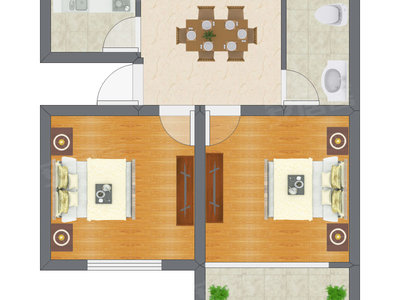 2室1厅 63.63平米户型图
