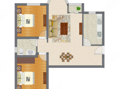 2室2厅 88.40平米户型图