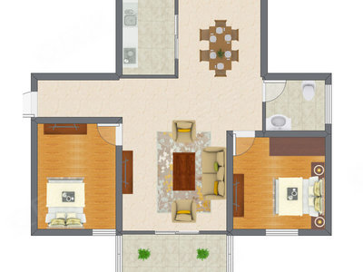 2室2厅 74.56平米户型图