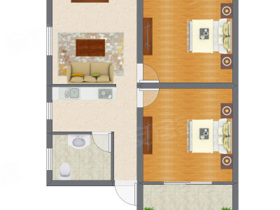 2室1厅 72.43平米户型图
