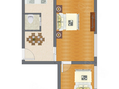 2室1厅 45.62平米
