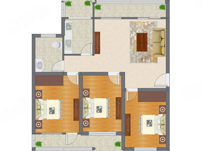 3室1厅 113.69平米户型图