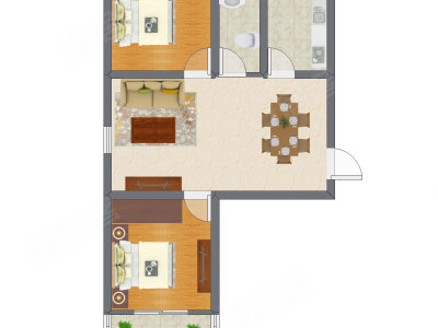 2室1厅 47.65平米户型图