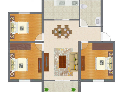 3室1厅 80.11平米