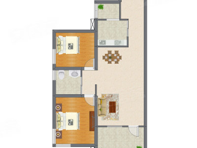 2室2厅 96.49平米户型图