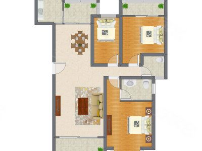3室2厅 130.10平米户型图