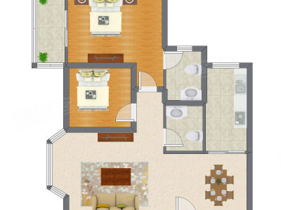 2室2厅 90.43平米户型图