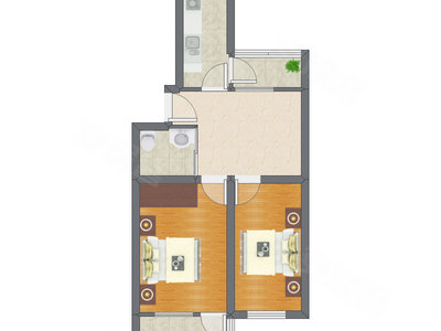 2室1厅 39.40平米户型图