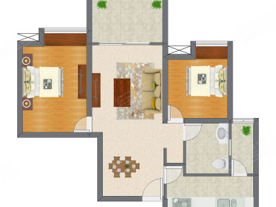 2室2厅 65.24平米户型图