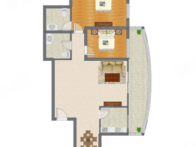 2室2厅 136.83平米户型图