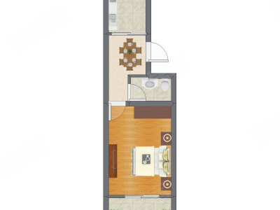1室1厅 25.42平米户型图