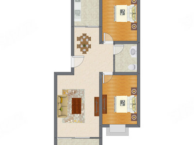 2室2厅 89.95平米户型图