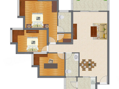 2室1厅 99.89平米户型图