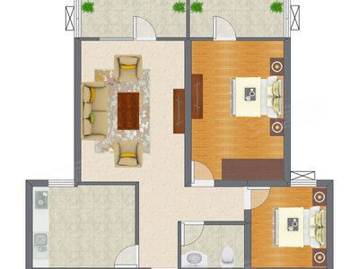 2室1厅 91.60平米户型图
