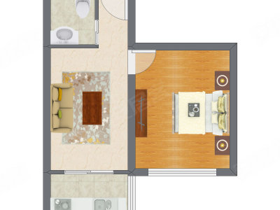 1室1厅 41.34平米户型图
