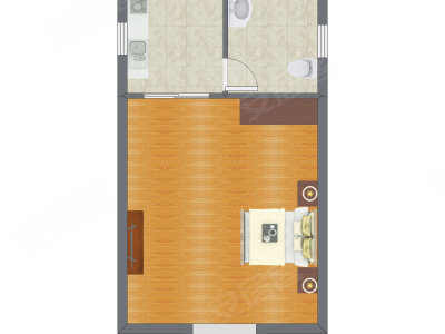 1室1厅 38.03平米户型图