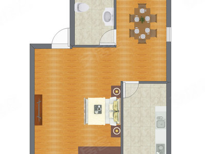 1室1厅 49.35平米户型图