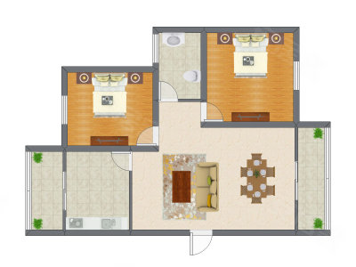 2室2厅 80.56平米户型图