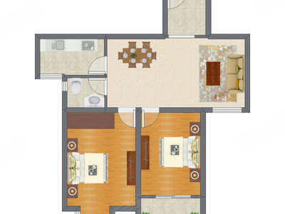 2室2厅 91.31平米户型图