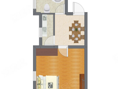 1室1厅 26.15平米户型图