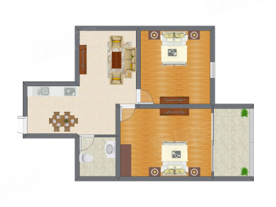 2室1厅 66.63平米户型图