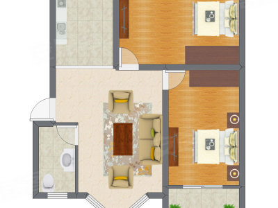 2室1厅 61.23平米户型图