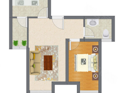 1室1厅 56.32平米户型图