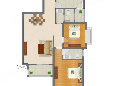 2室2厅 93.24平米户型图