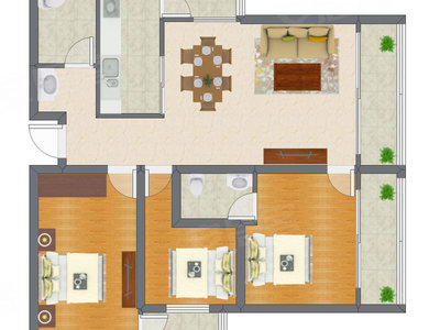 3室2厅 106.76平米