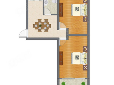 2室1厅 46.36平米户型图