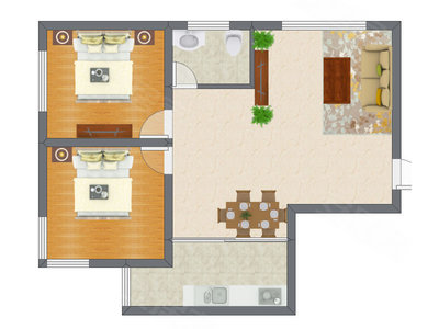 2室2厅 65.38平米户型图